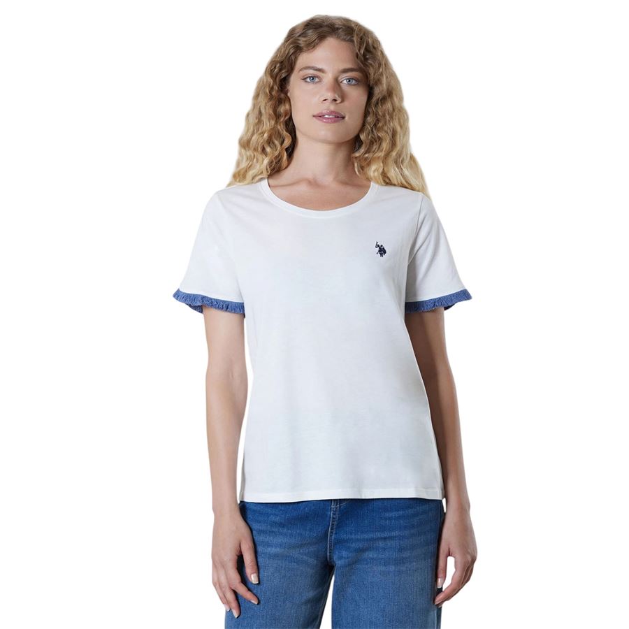 T-shirt a maniche corte in cotone light jersey con inserti a frangia da donna U.S. Polo Assn | US41354007101